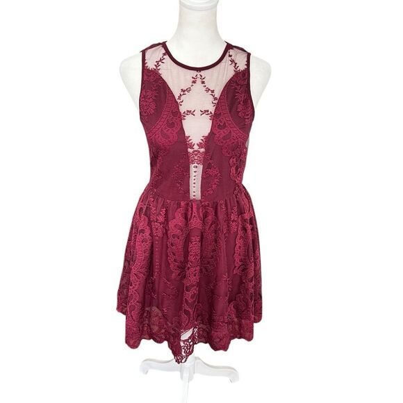 For Love & Lemons Red Lulu Lace Sheer A-Line Mini Dress Size S - Picture 9 of 13